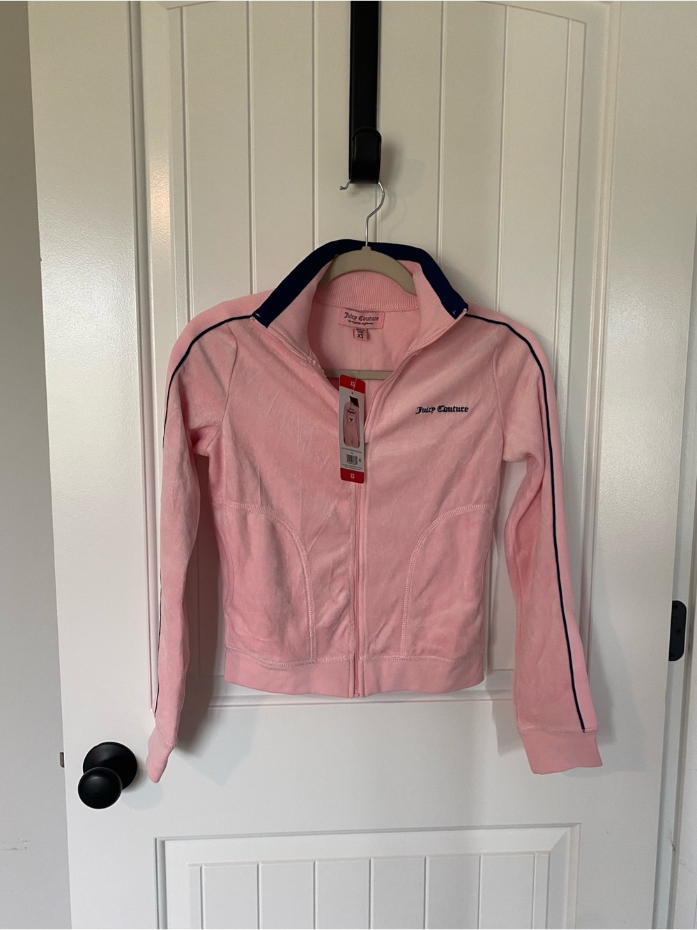 Juicy Couture Light Pink Zip-Up Track Jacket with Navy Trim